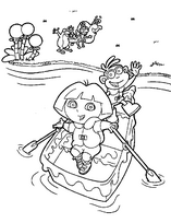 coloriage dora et babouche dans une barque